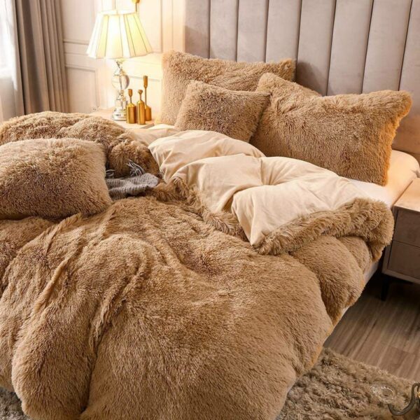 buy brown fluffy bedding set